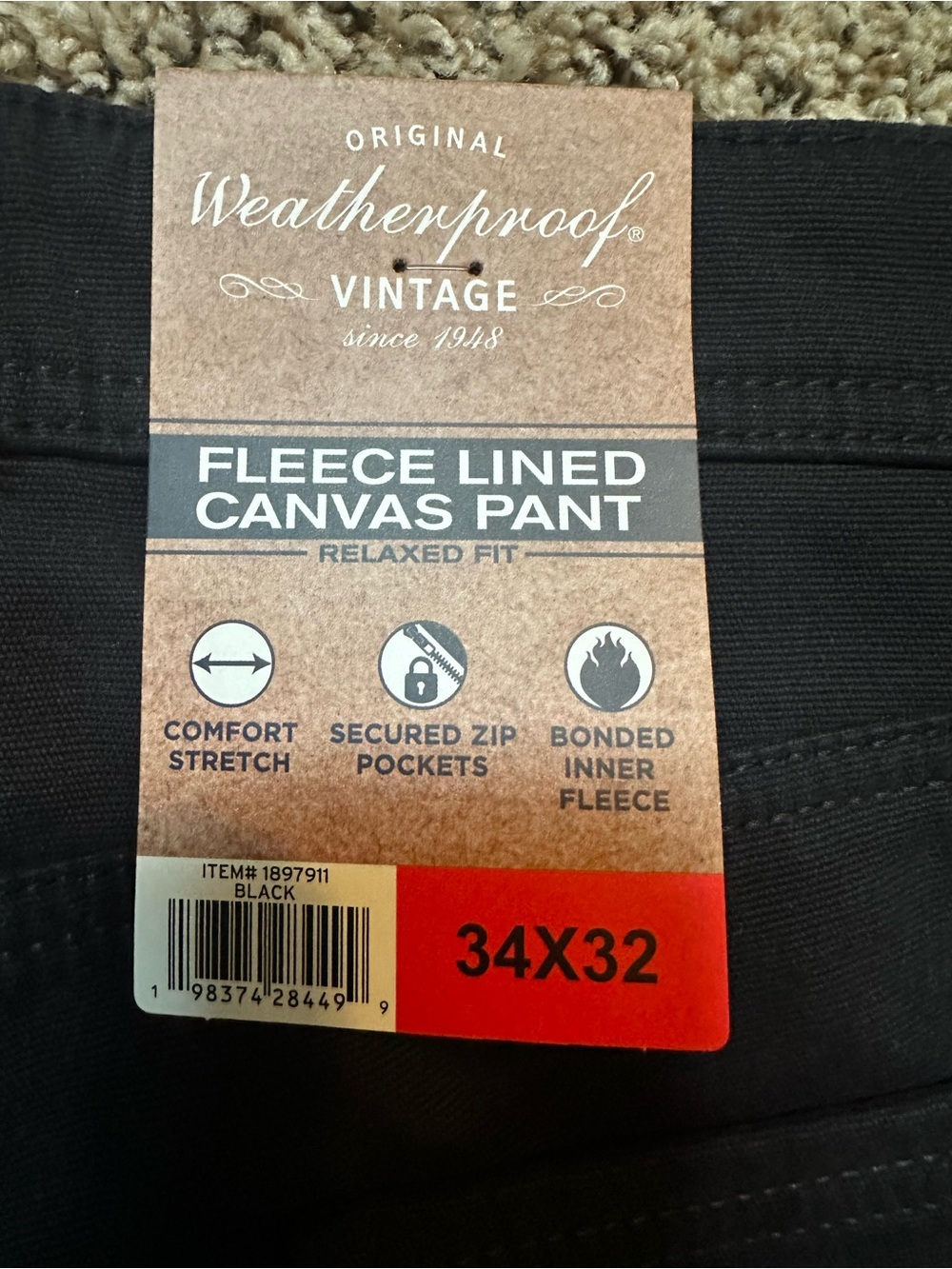 Weatherproof Black Men's Fleece Lined Pants - Picture 6 of 6